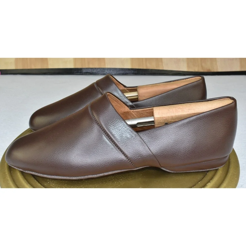 Vermont Country Store Men House Slippers Size 13 Brown Leather Slip On Indoor